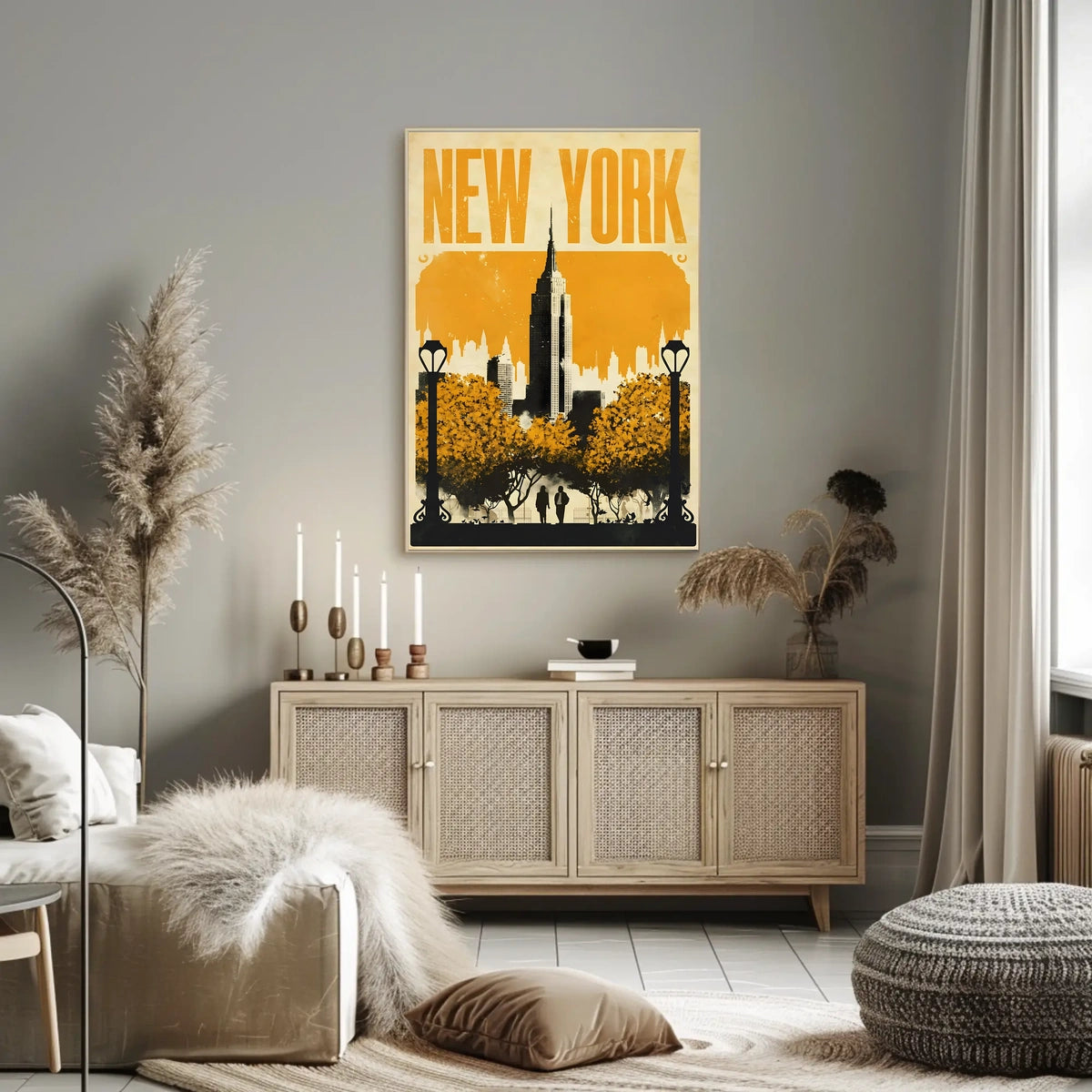 New York City Skyline Silhouette Poster Vintage Wall Art