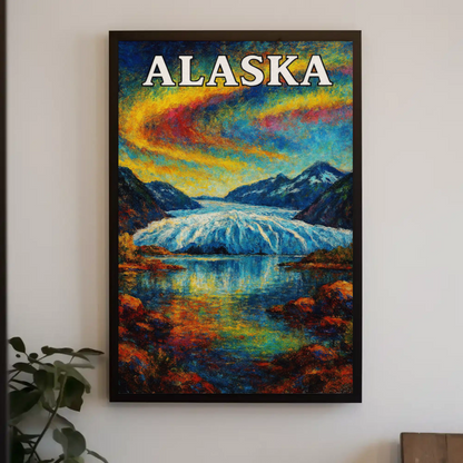 Alaska Glacier Sunset Mountain View Travel Poster