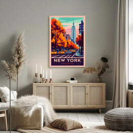 Autumn In New York Cityscape Poster Vintage Wall Art