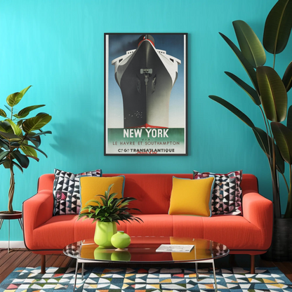 French Line - New York Travel Vintage Travel Poster