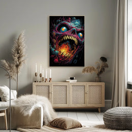 Monstrous Skeletal Face Surreal Horror Art Poster