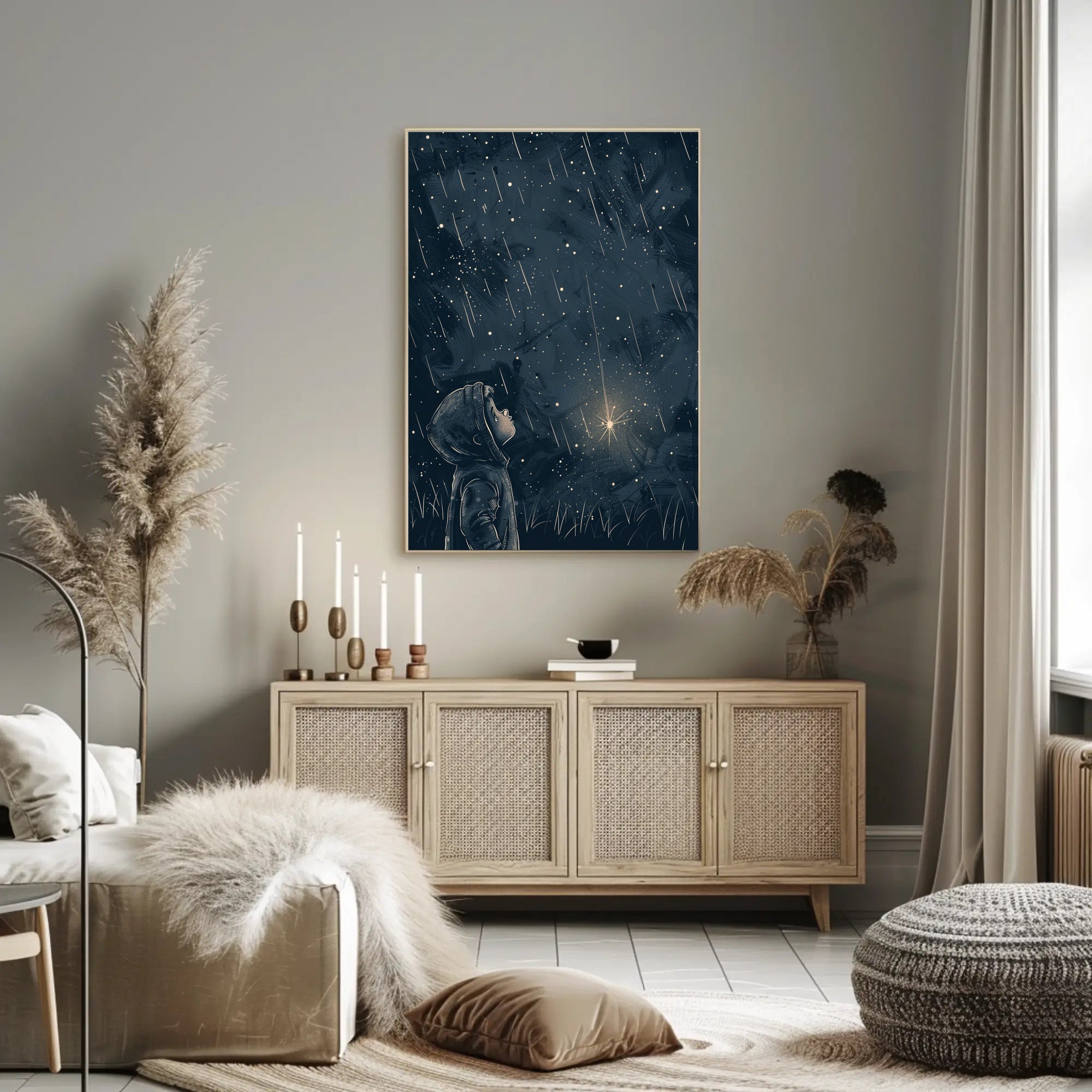 Starlit Dreams: Whimsical Night Sky Fantasy Poster PosterGoat