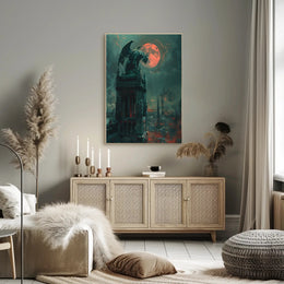 Gothic Fantasy Poster with Ominous Gargoyle and Red Moon PosterGoat