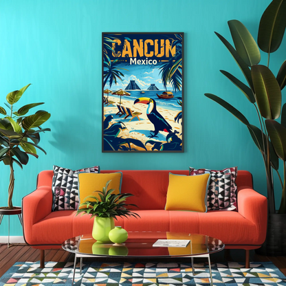 Tropical Sunset in Cancun Vintage Style Poster