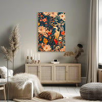 Vibrant Woodpecker Floral Paradise Poster