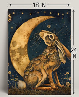 Moonlit Hare Fantasy: Whimsical Animal Nighttime Poster