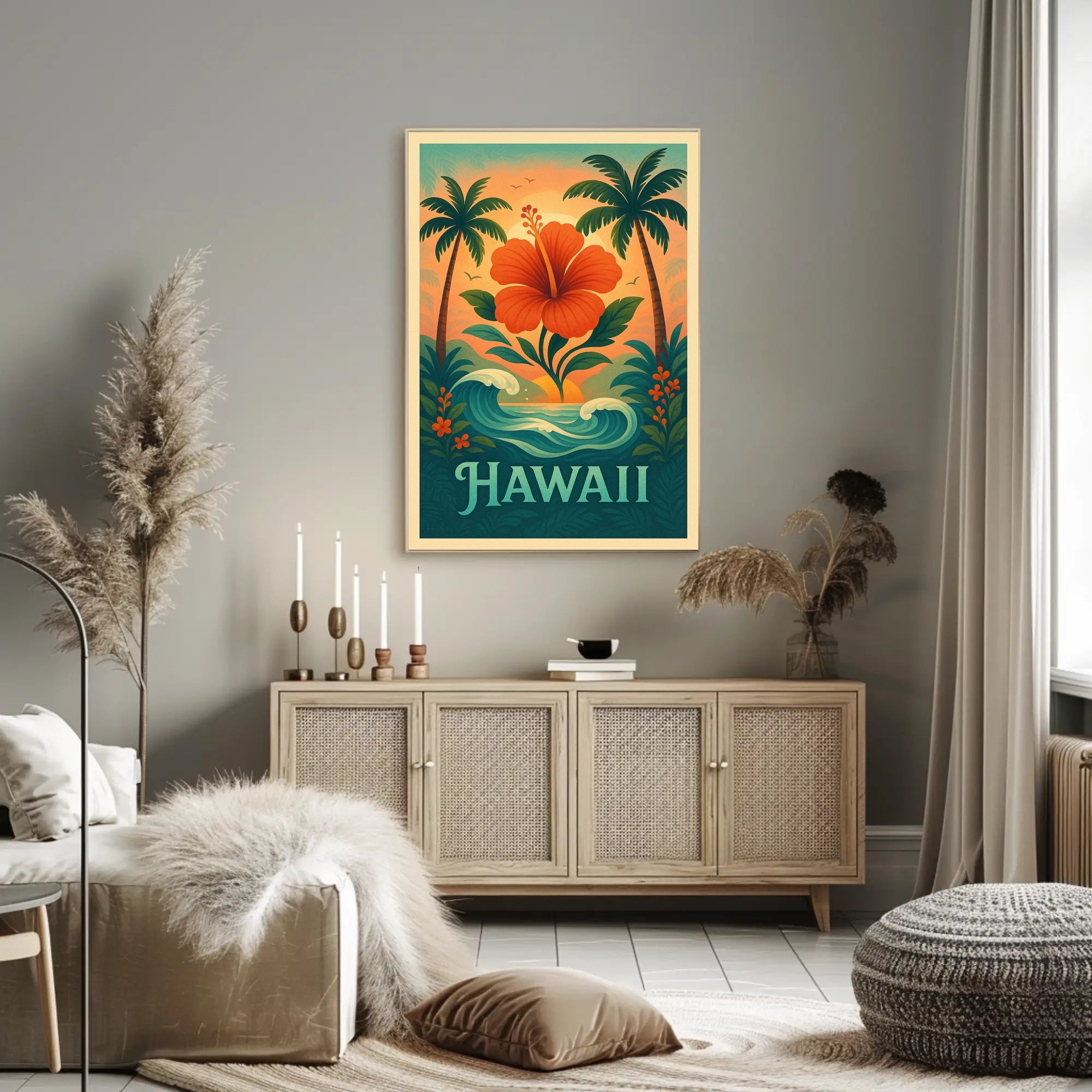 Hawaiian Tropical Paradise Vintage Travel Poster