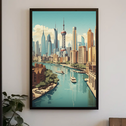 Shanghai Modern Skyline and River Travel Poster