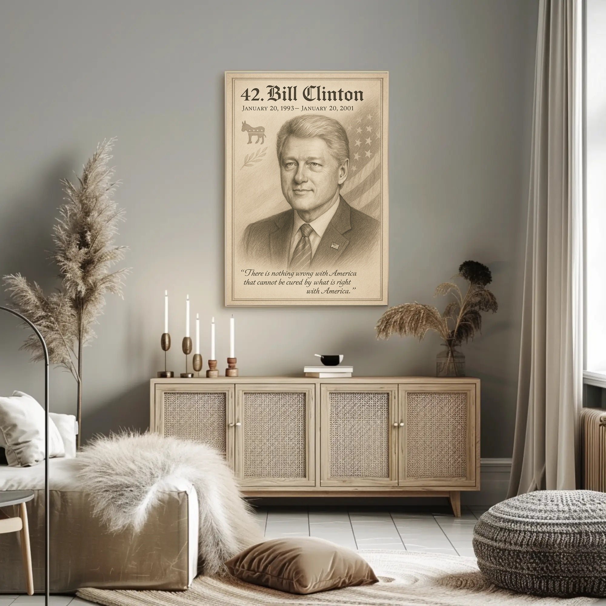 Bill Clinton 42nd President Sketch Poster Art Print PosterGoat