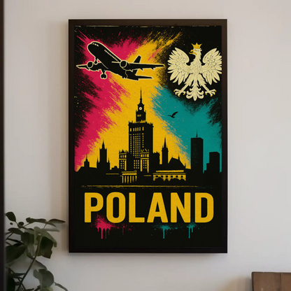 Poland Warsaw Skyline Eagle Flight Art Travel Poster