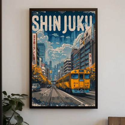 Shinjuku Tokyo Yellow Train Street City Travel Poster
