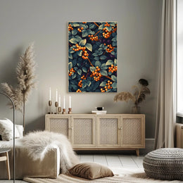 Vivid Artistic Botanical Poster with Orange Berries Illustration