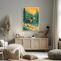 Skiing Reindeer In Winter Wonderland Poster