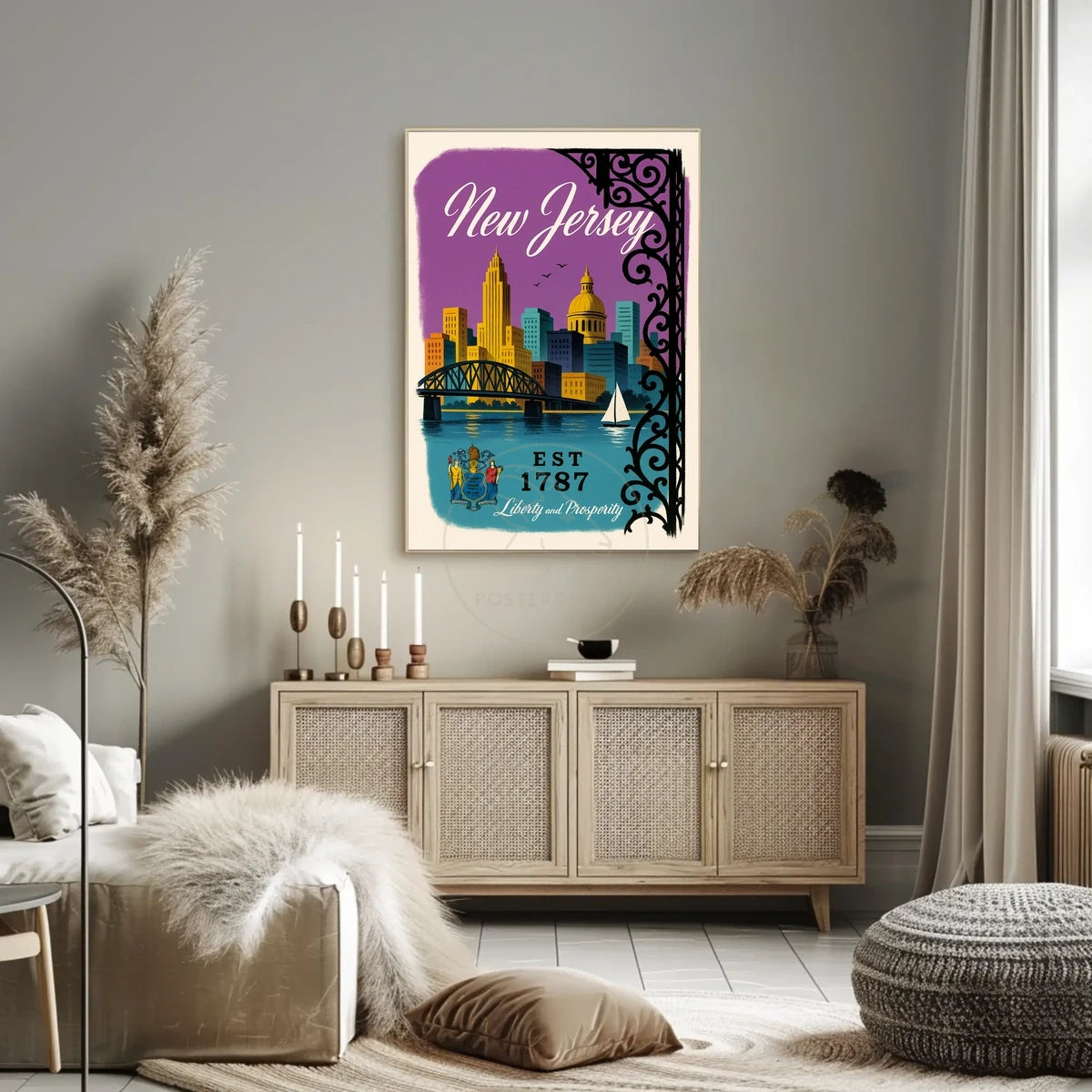 New Jersey Cityscape with Sailboat Urban or Cityscape Poster