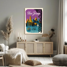New Jersey Cityscape with Sailboat Urban or Cityscape Poster