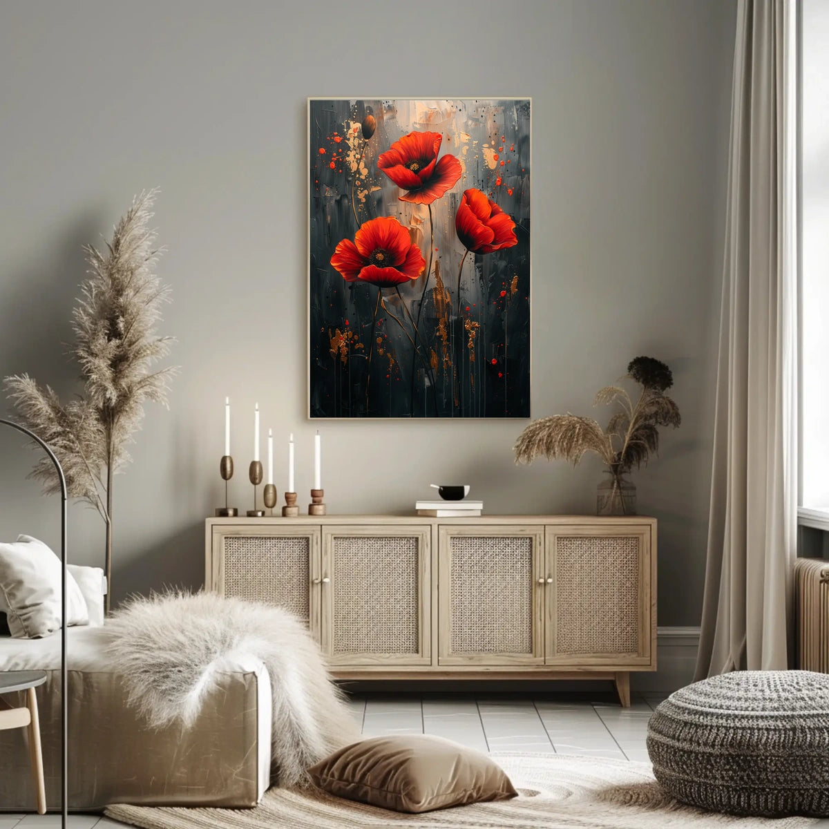 Vibrant Poppies On Abstract Canvas Poster