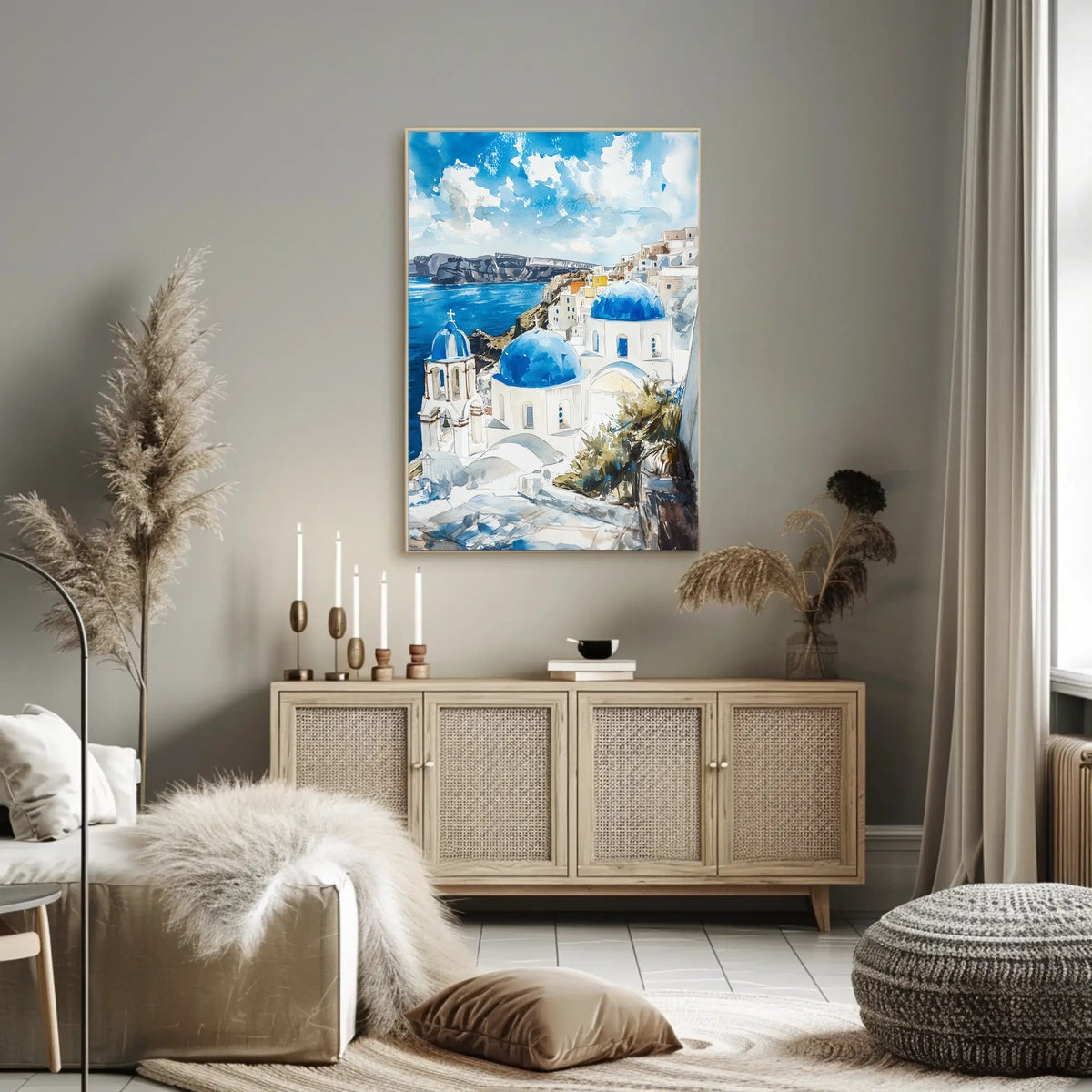 Greece Santorini White Buildings and Blue Domes Poster