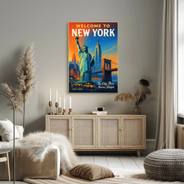 New York City Skyline Poster Vintage Urban Wall Art