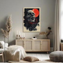 Cosmic Skull Surreal Art Poster: Eerie Fantasy Design