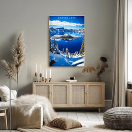 Crater Lake Winter Travel Poster Wall Art