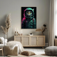 Anthropomorphic Cat in Rain Jacket Surreal Poster