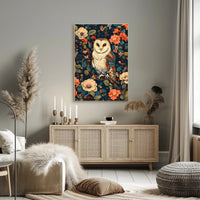 Barn Owl Amid Enchanted Flora: Artistic Animal Poster