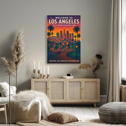 Los Angeles Skyline Retro Travel Poster Art Print