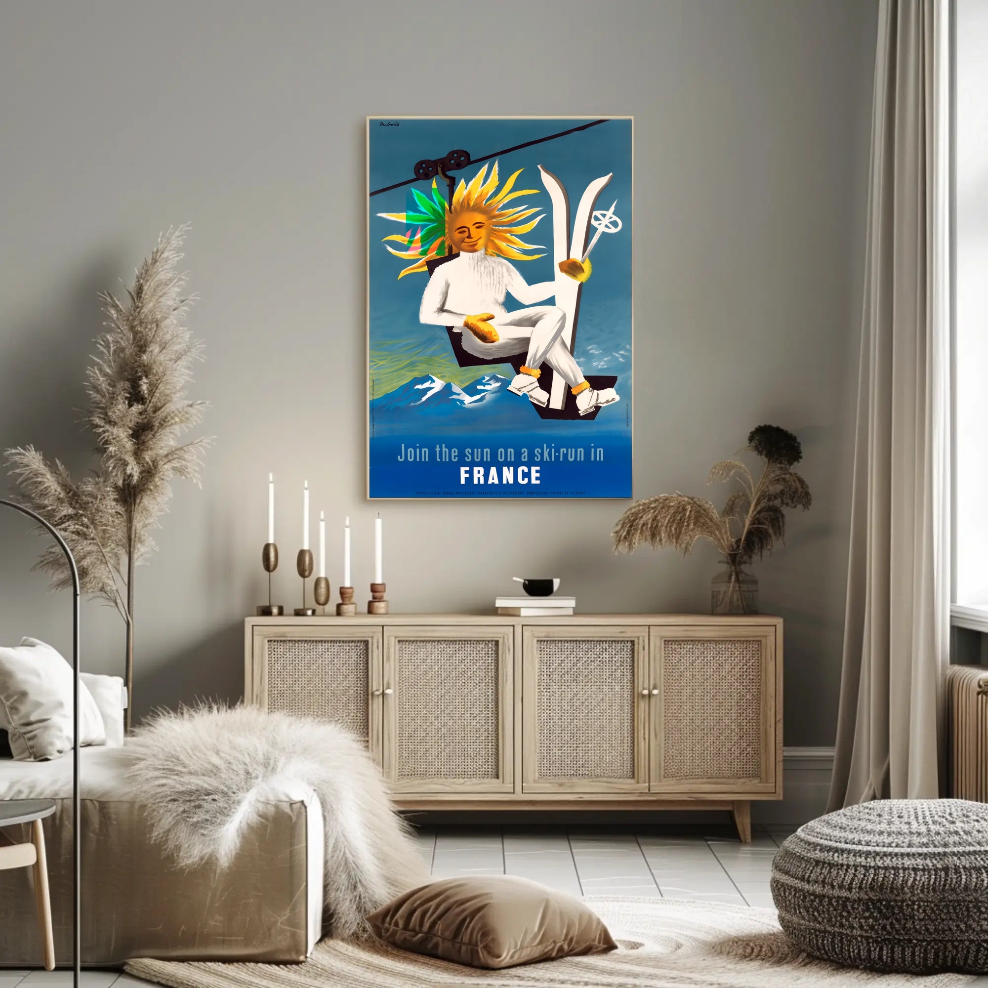 Skiing in France with the Sun Poster PosterGoat