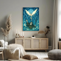Winged Guardian in Ethereal Blue Fantasy or Mythology Poster