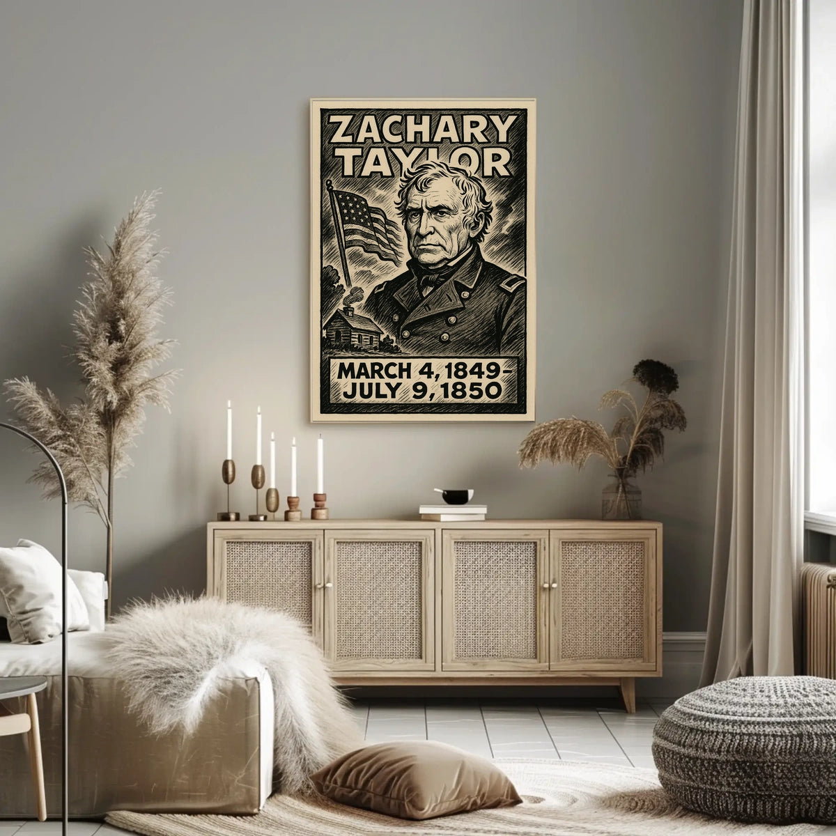 Zachary Taylor 12th President of the United States B & W Comic Sketch Poster