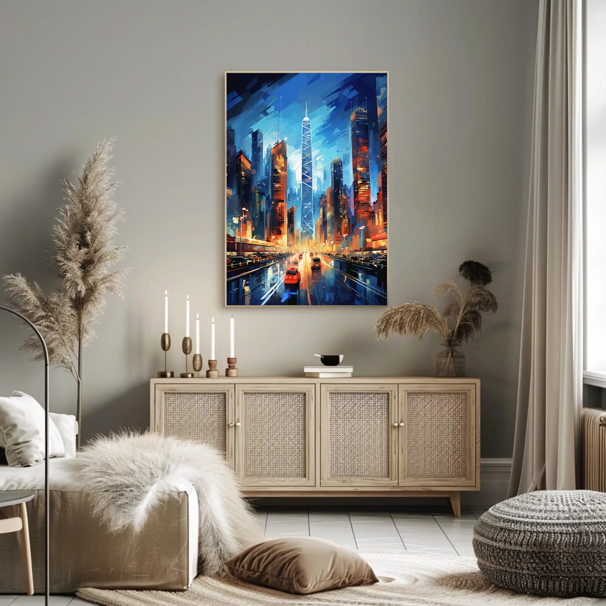 Dynamic Cityscape Skyscraper Modern Art Futuristic Sci-Fi Poster
