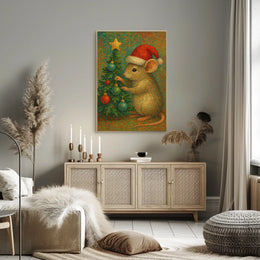 Festive Mouse and Christmas Tree Poster