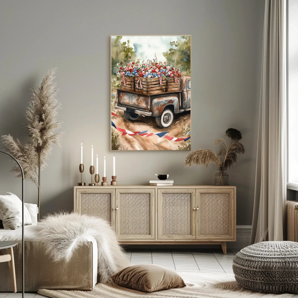 Weathered Pickup Truck Vintage Road Scene Wall Art Poster