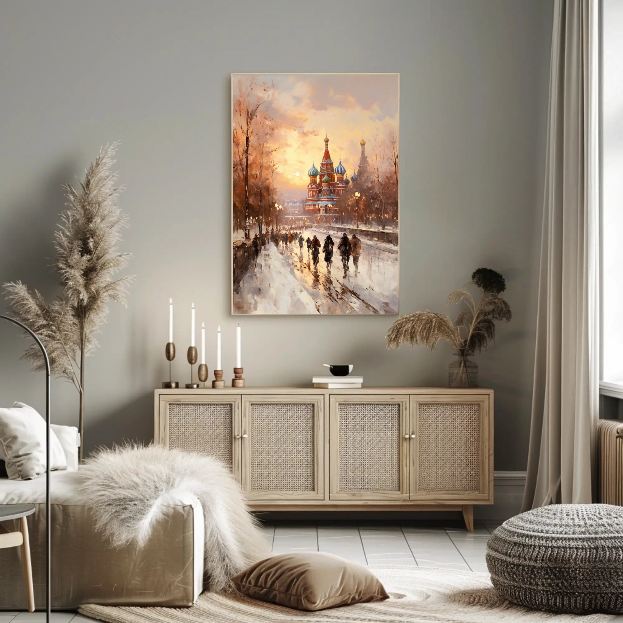 Winter Stroll By St. BasilS Cathedral Poster