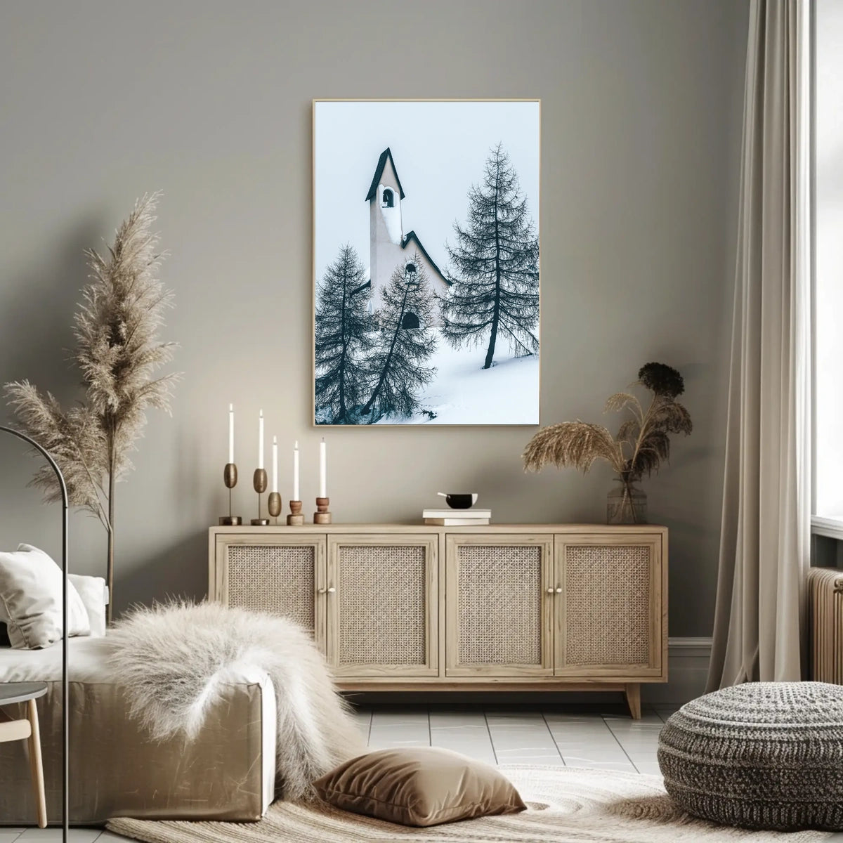 Serene Winter Chapel in Snowy Alpine Landscape