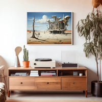 Surreal Desert Architecture: Futuristic Sci-Fi Poster