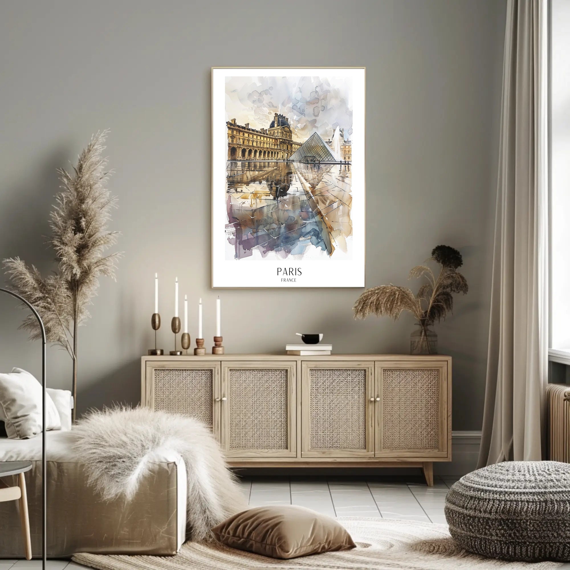 Louvre Museum Paris Watercolor Illustration Urban or Cityscape Poster PosterGoat