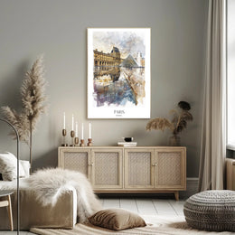 Louvre Museum Paris Watercolor Illustration Urban or Cityscape Poster PosterGoat