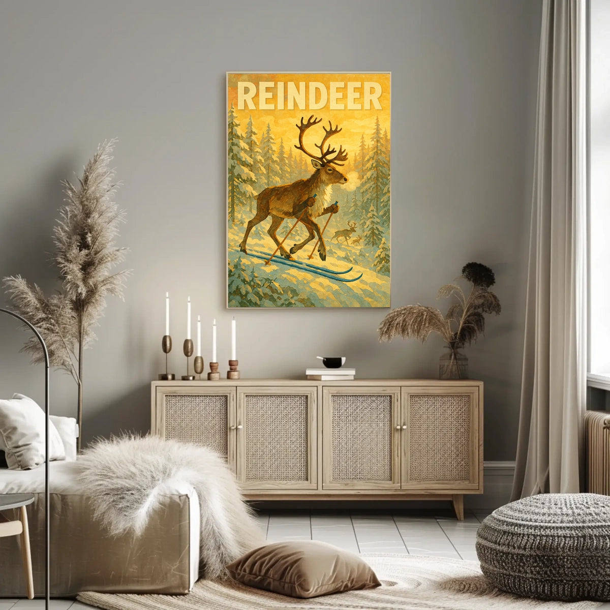 Reindeer On Skis Poster