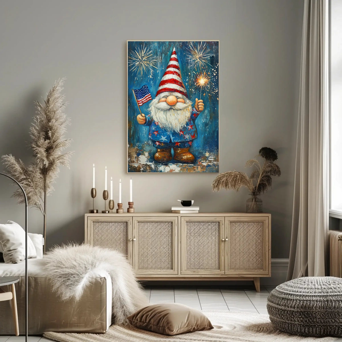 patriotic gnome holding a sparkler Poster