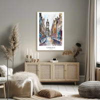 Vibrant Watercolor Street Scene in Edinburgh Urban or Cityscape Poster PosterGoat
