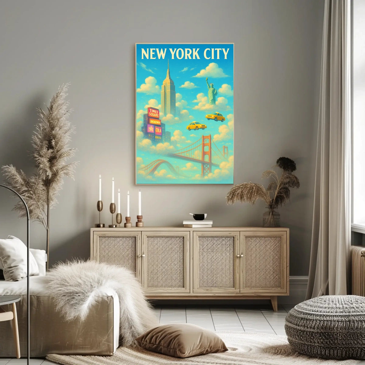 New York City Landmarks Skyline Poster Abstract Wall Art