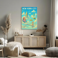 New York City Landmarks Skyline Poster Abstract Wall Art