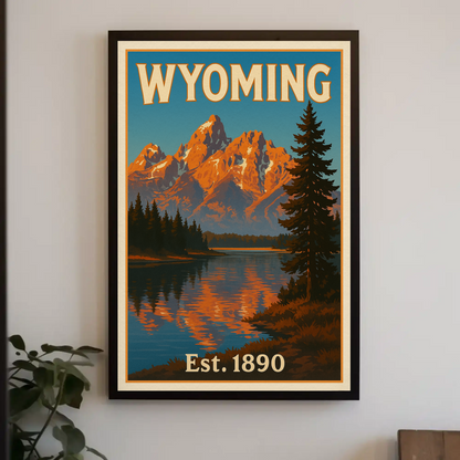 Wyoming Grand Tetons Mountain Lake Reflection Travel Poster