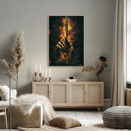 Skeleton Hand with Fiery Quill Artistic Poster