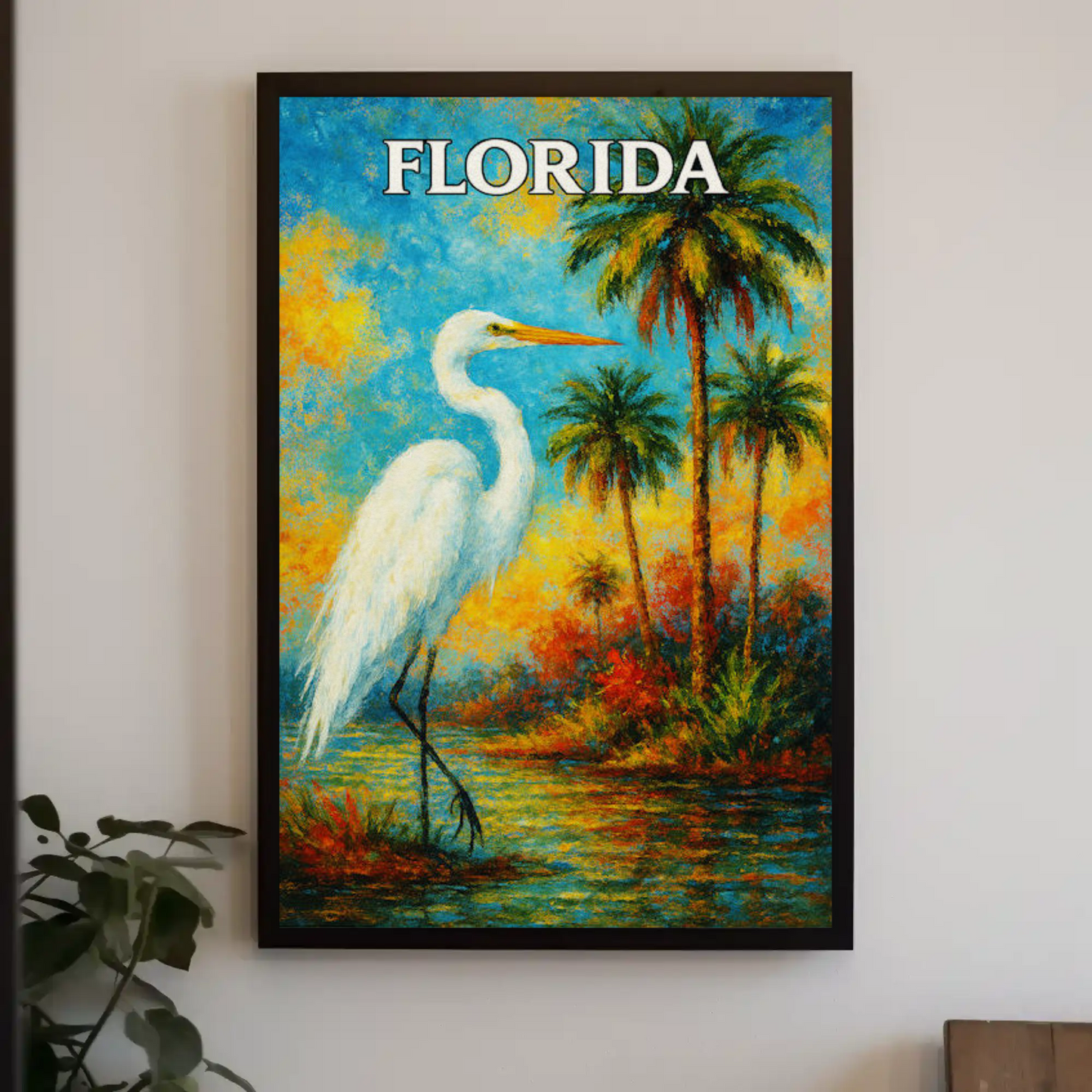 Florida Heron Tropical Lake Palms Poster