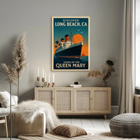 Long Beach Queen Mary Vintage Travel Poster
