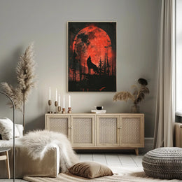 Howling Wolf Blood Moon Forest Art Poster PosterGoat