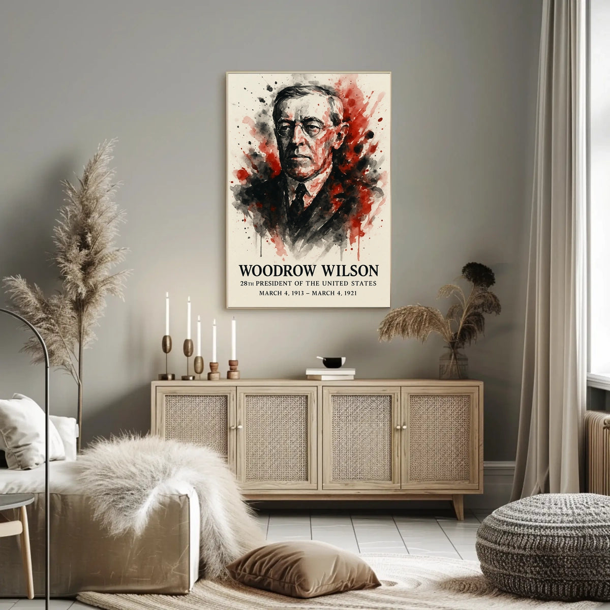 Woodrow Wilson Watercolor Illustration Historical or Presidential Poster
