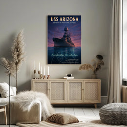 USS Arizona WWII Tribute: Valor Amidst Sunset - WWII Poster